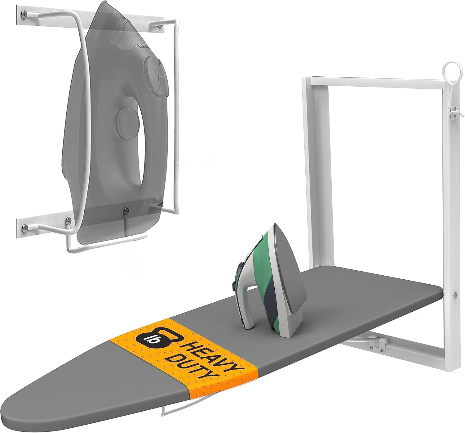 Compact Gray Wall Mounted Ironing Board with Iron Holder