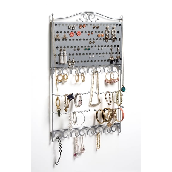 Wall-Mounted Jewelry & Earring Organizer, Silver