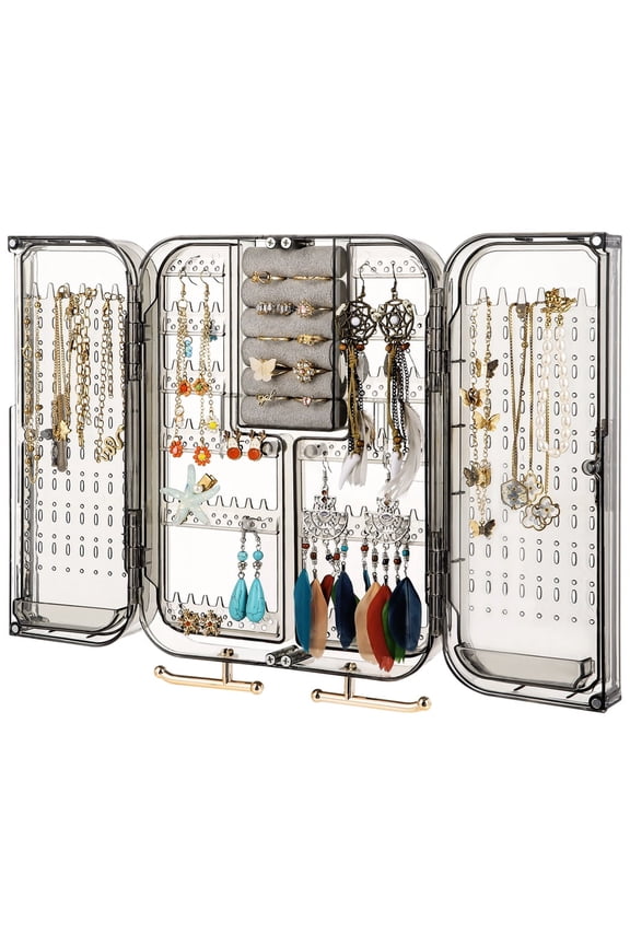 Wall Mounted Jewelry Organizer Box, Hanging Earring Stud Organizer, Self-Adhesive No Drilling Transparent Jewelry Storage Cabinet 7.9" x 10.6