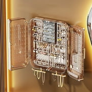 QUNPIU Wall-Mounted Jewelry Organizer with Luxurious Design - Transparent Storage for Necklaces, Earrings, and Rings - Perfect Gift for Teens and Women(Brown)