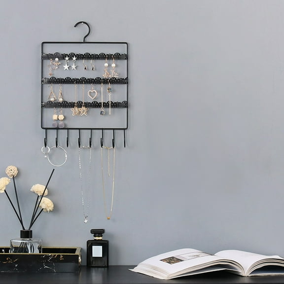 Wall Mounted Jewelry Organizer Rack, Metal Earring And Necklace Holder Display Stand For Rings Accessories Storage, Space Saving Hanging Jewelry Organizer For Bedroom Vanity Wall Decor
