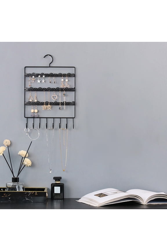 Wall Mounted Jewelry Organizer Rack, Metal Earring And Necklace Holder Display Stand For Rings Accessories Storage, Space Saving Hanging Jewelry Organizer For Bedroom Vanity Wall Decor