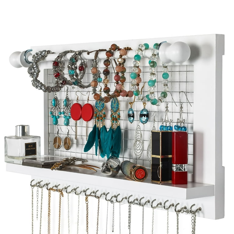 Wall Mounted Jewelry Organizer, Rustic Wooden Jewelry Storage