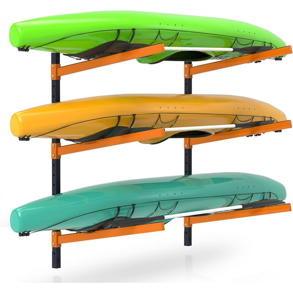 UOKRR Adjustable Wall Mount Kayak Storage Rack, Heavy Duty, Space-Saving Design, Holds 3 Kayaks for Garage & Outdoor Use
