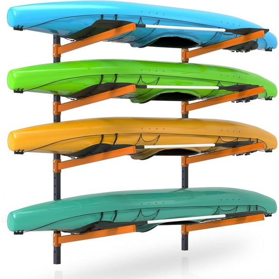 Wall Mounted Kayak Storage Rack, Kayak Racks for Outdoor Storage, Kayak Wall Mount 4 Tier Adjustable Surfboard Paddleboards Holder, Holds Up to 220 lbs