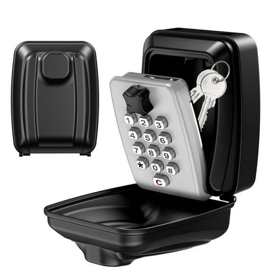 Wall Mounted Key Box, AMIR Key Lock Box Large Capacity Key Storage Box 12-Digit Push Button Key Box for Door Gate Warehouse Basement Garage