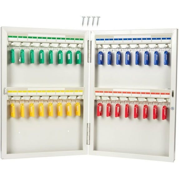 Wall Mounted Key Box Cabinet for 32 Keys with Tags, 10.25 x 15 x 2 in.