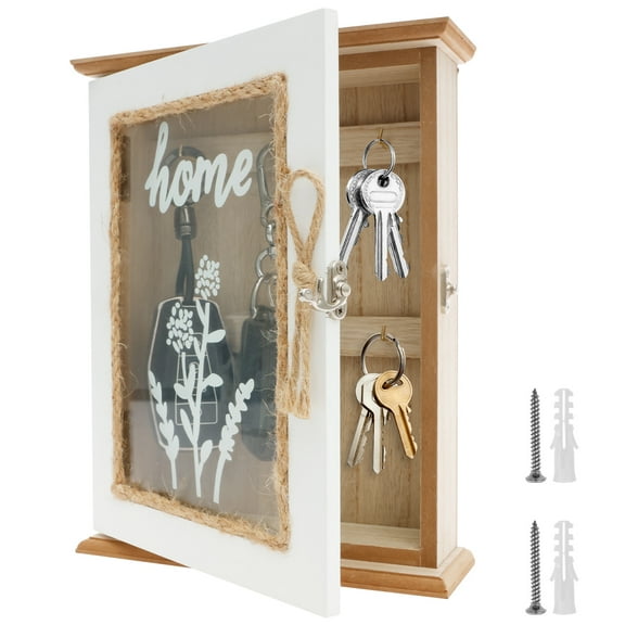 Wall Mounted Key Holder Box Decorative Wooden Key Cabinet with 6 Hooks Easy Install for Entrance Bedroom Living Room