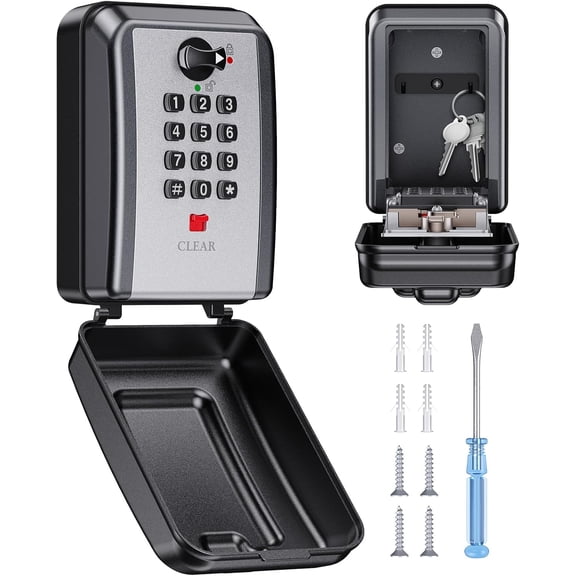 Wall-Mounted Key Lock Box, 12 Digit Combination Lock Box for Keys with Resttable Code, Large Capacity & Weatherproof Outdoor Lockbox, Spare Key Safe Storage Lock Box for Home, Office, Garage