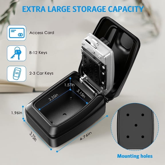 Wall Mounted Key Lock Box with 12-Digit Combination, Waterproof Large Capacity Key Storage for Home, Garage, Airbnb