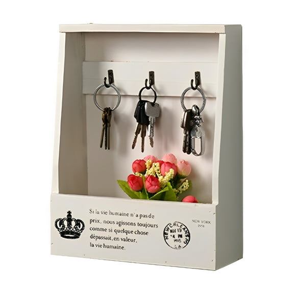 Wall-Mounted Key Organizer Wooden Key Holder for Wall Key Cabinet Key Storage Box Entryway Entryway Hallway Decor White Type 1