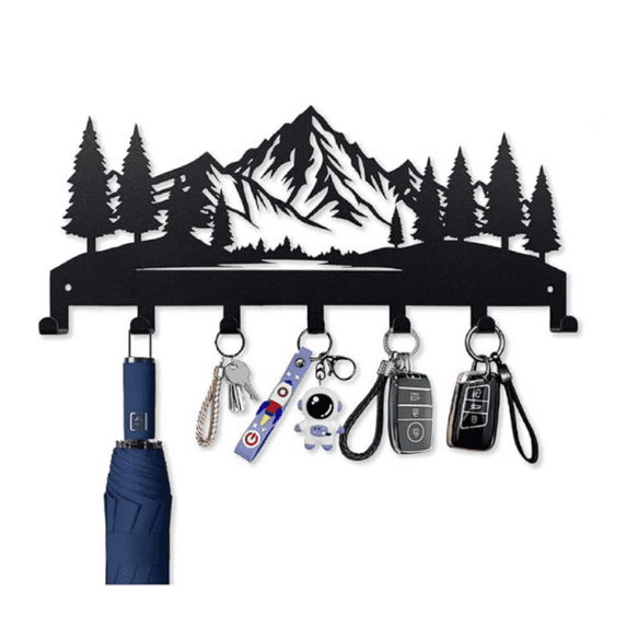 Wall Mounted Key Rack | Metal Key Rack Hook Organizer | Metal Key Organizer with 7 Hooks Wall Dration for Front Door, Hallway, Kitchen, Office(Woodland)