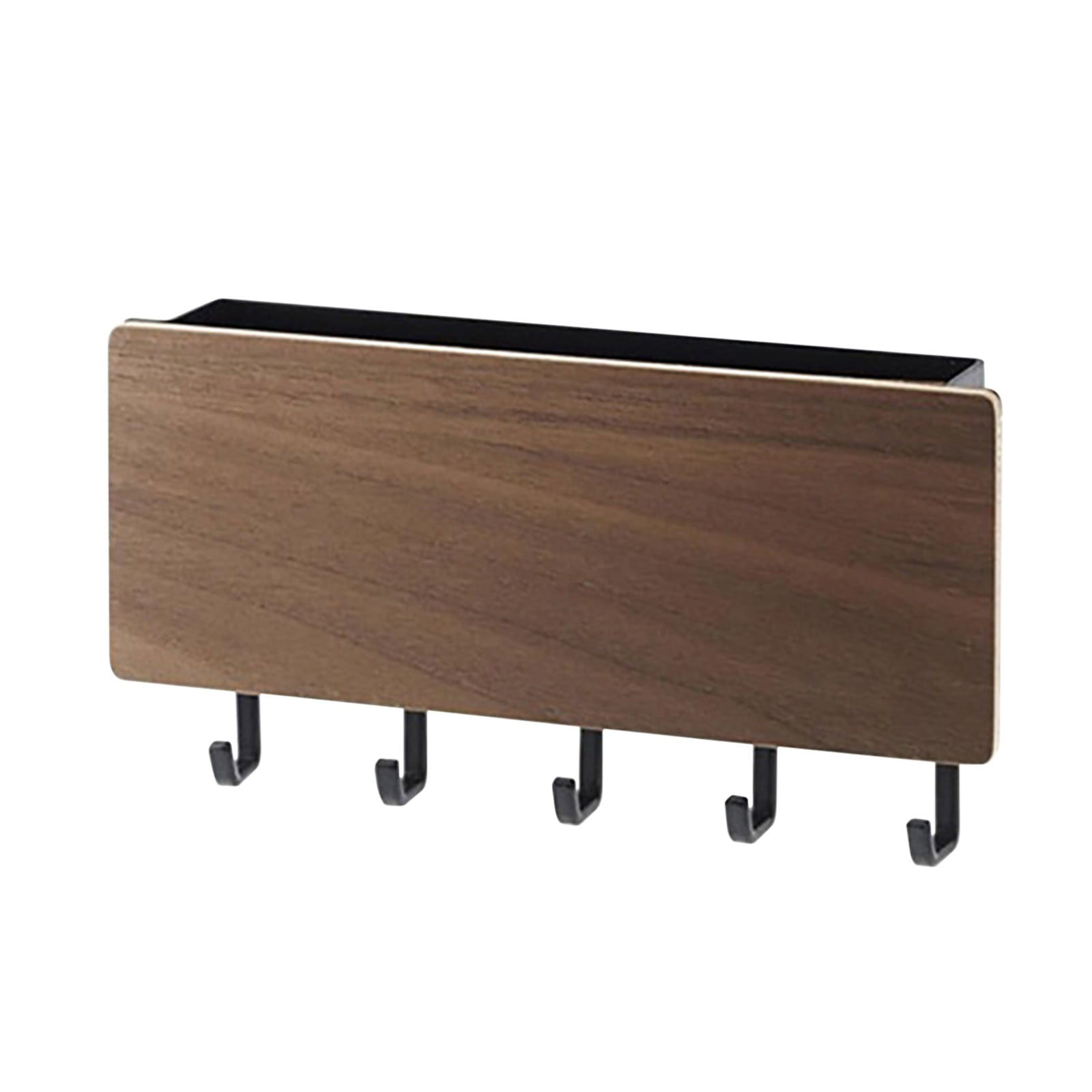 Brown Medium Wood and Steel Magnetic Key Rack with Tray