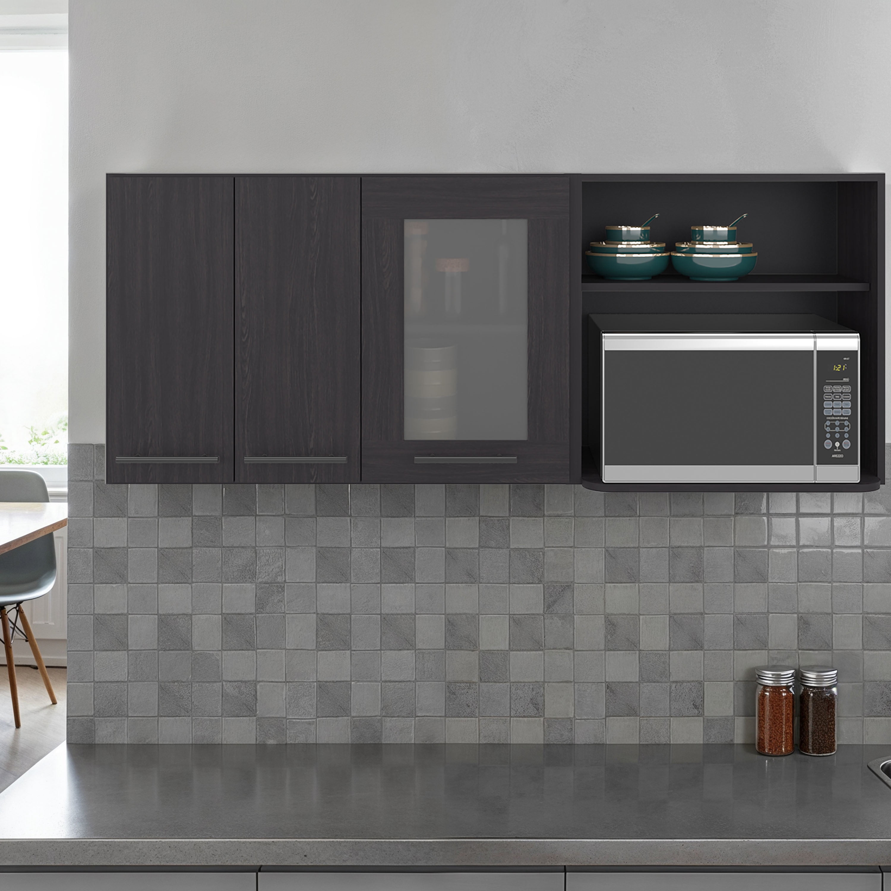 Wall-Mounted Kitchen Cabinet Organizer with Microwave Space, 4 Doors ...