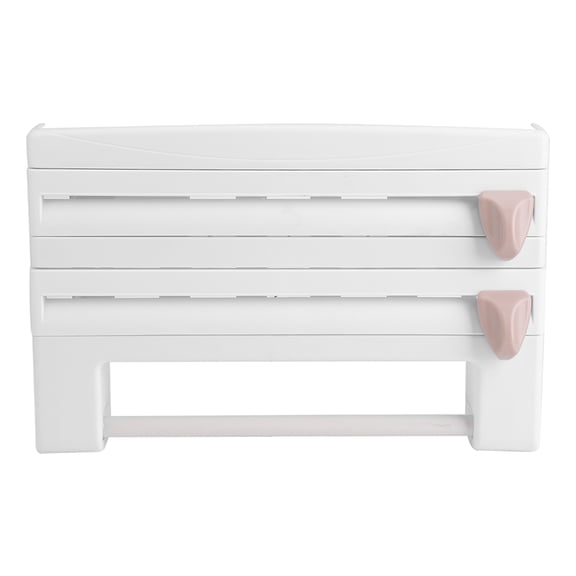 Wall Mounted Kitchen Cling Film Holder and Foil Cutter Storage Rack with Double Towel Dispenser, 15.35 x 3.94 x 9.45 Inches / 39 x 10 x 24 cm