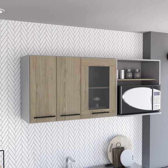 Wall - Mounted Kitchen Double - Door Glass Cabinet | Ideal for Kitchen Use | Particle Board Craft | Overcomes Kitchen Storage Limitations