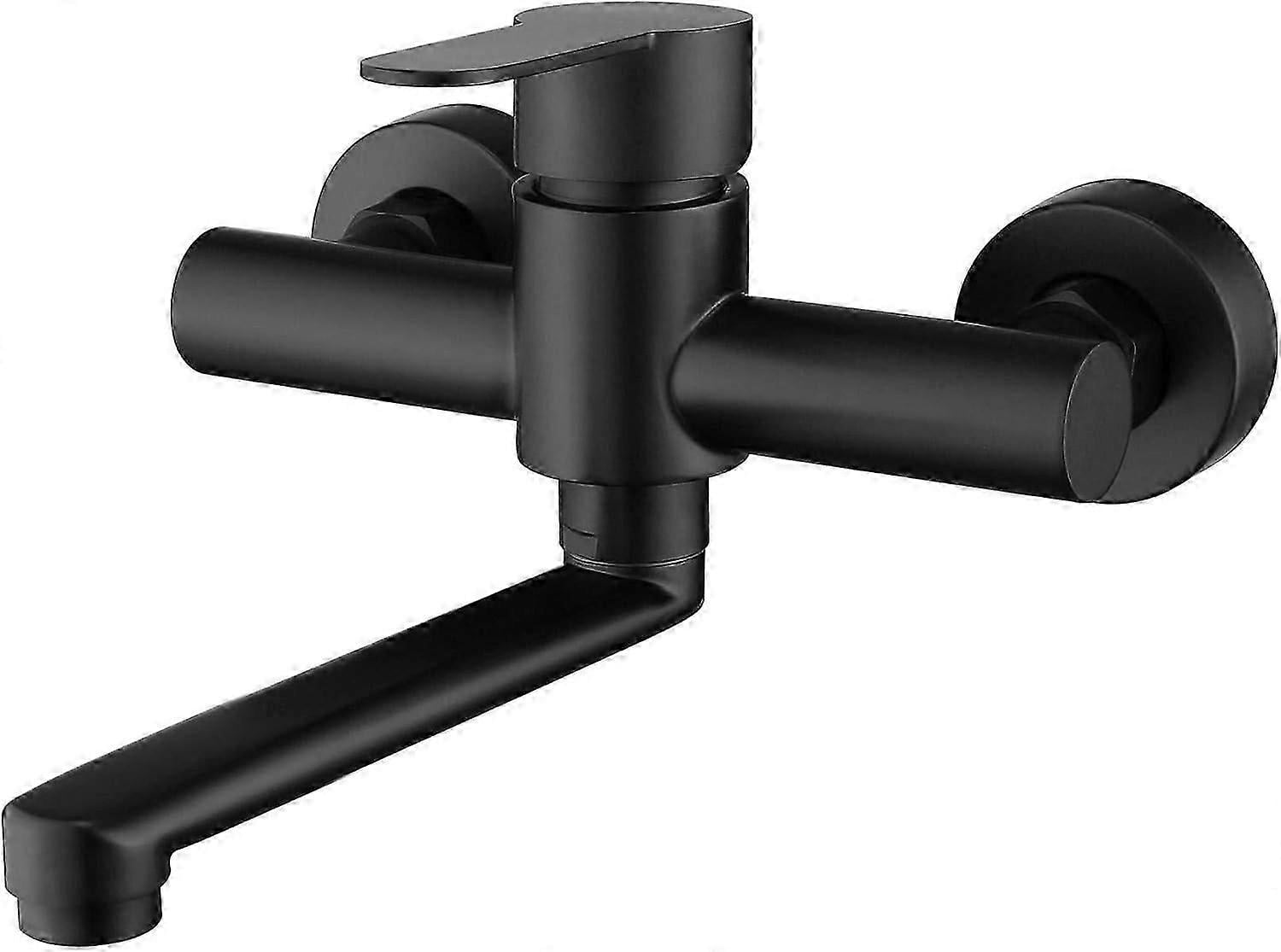 Wall Mounted Kitchen Faucet 304 Stainless Steel Sink Mixer Tap 360 Rotatable Sink Faucet with Black Spout