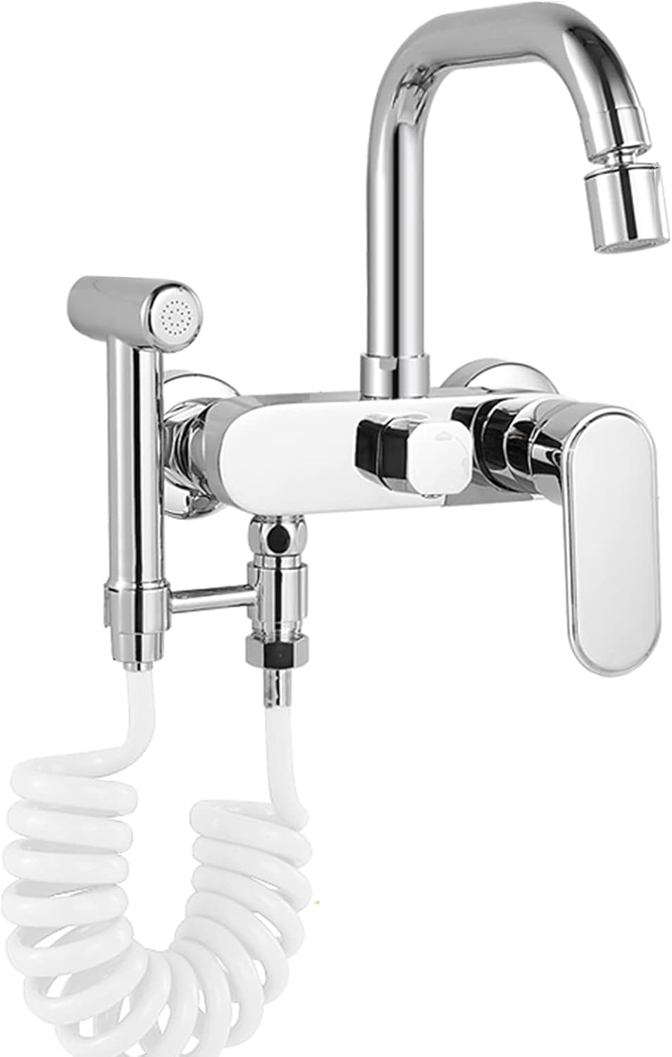 Wall Mounted Kitchen Faucet with Spray Gun, 360° Swivel Kitchen Sink
