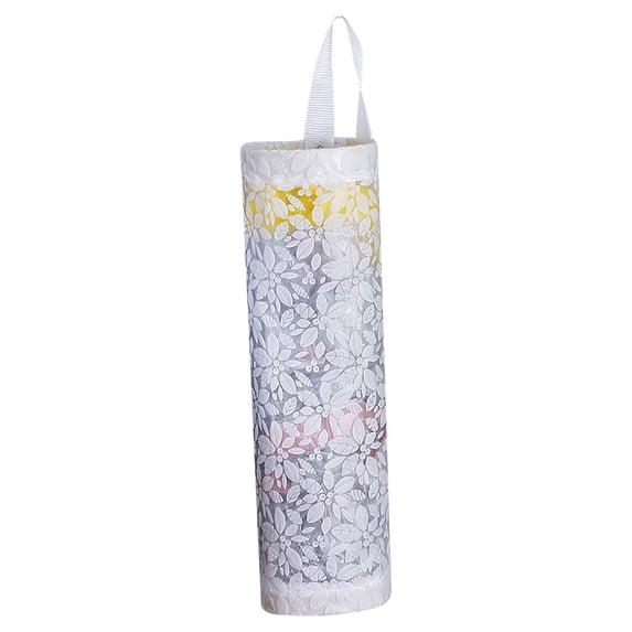 Wall-Mounted Kitchen Garbage Bag Organizer, Large Printed Grocery Bag Holder, Pull-Out Plastic Bag Dispenser for Home Storage and Pantry C#144 White