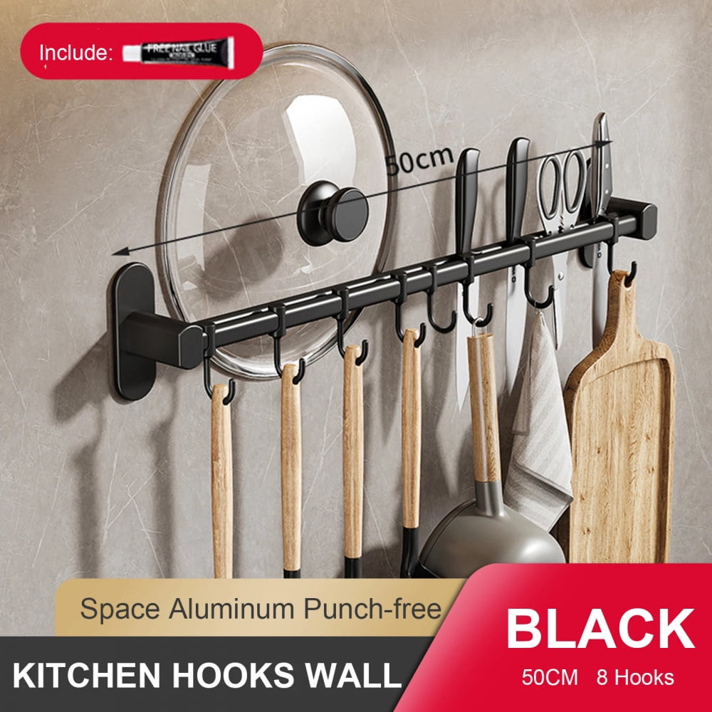 Wall Mounted Kitchen Hook Rack No-Punching Wall Hangers Rail Kitchen ...