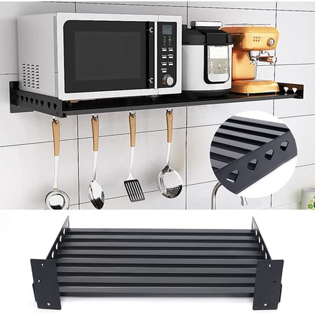 Wall Mounted Kitchen Pot Organizer Multifunctional Iron Pot Rack Storage Shelf with 4 Hooks Hanging Rack