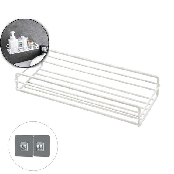 Wall Mounted Kitchen Spice Rack, Shower Caddy Basket Shelf, 10.4 Inch Adjustable Seasoning Shelf, No Drilling Wall Mounted Adhesive Bathroom Storage for Pantry and Cabinet Door Storage