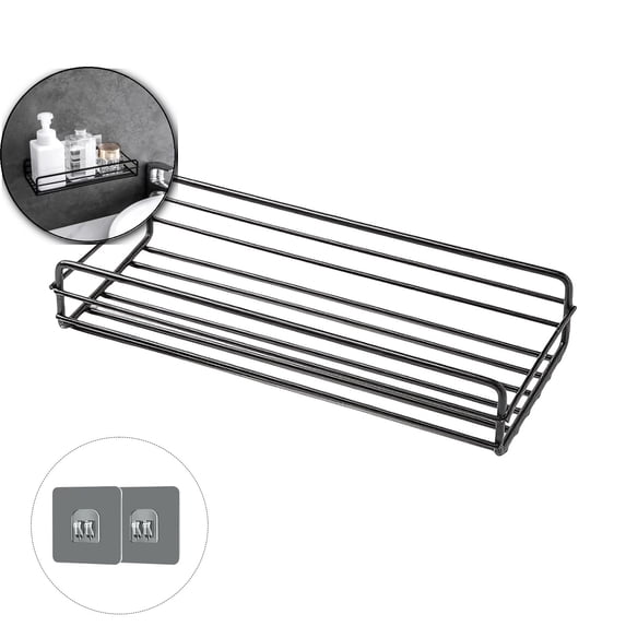 Wall Mounted Kitchen Spice Rack, Shower Caddy Basket Shelf, 10.4 Inch Adjustable Seasoning Shelf, No Drilling Wall Mounted Adhesive Bathroom Storage for Pantry and Cabinet Door Storage