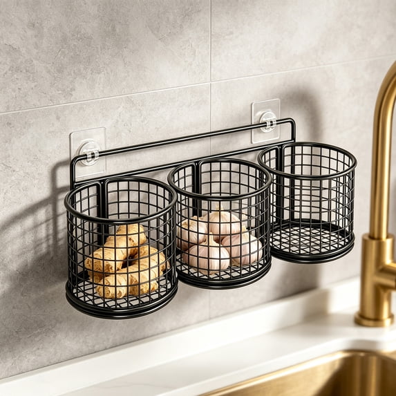 Wall Tech Rack Wall-Mounted Kitchen Storage Basket, No-Drill Wire Rack Organizer for ...