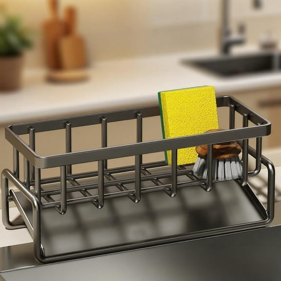 Wall Mounted Kitchen Storage Rack with Over Sink Shelf Design, Spice Organizer and Space Saving Countertop Solution