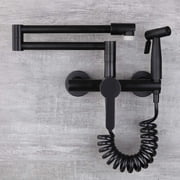 Wall Mounted Kitchen Tap Kitchen 2 Modes, Hot and Cold Rotating, Telescopic Spray Gun, Kitchen Faucet-Black