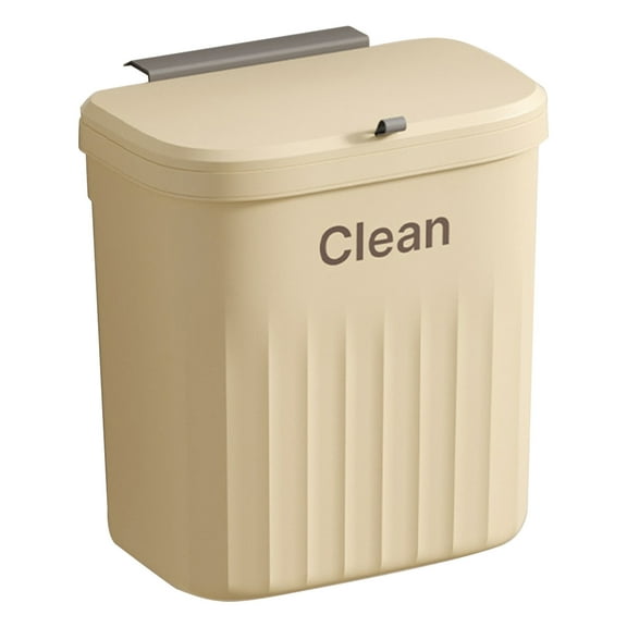 Wall-Mounted Kitchen Trash Can with Lid – Plastic Hanging Waste Bin for Food Scraps, Bathroom, Bedroom, Under Sink – Beige, 11.42 x 10.43 x 6.3 in