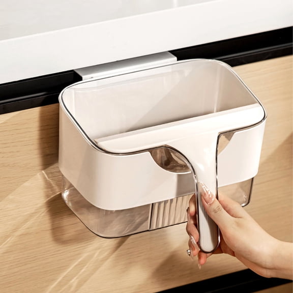 Wall Mounted Kitchen Waste Bin with Scraper | Under Cabinet Trash Can | 9 Liter Compost Bin for Food Scraps | Household & Hotel Cleaning Tool | No Drill Installation for Cabinet Door or Wall