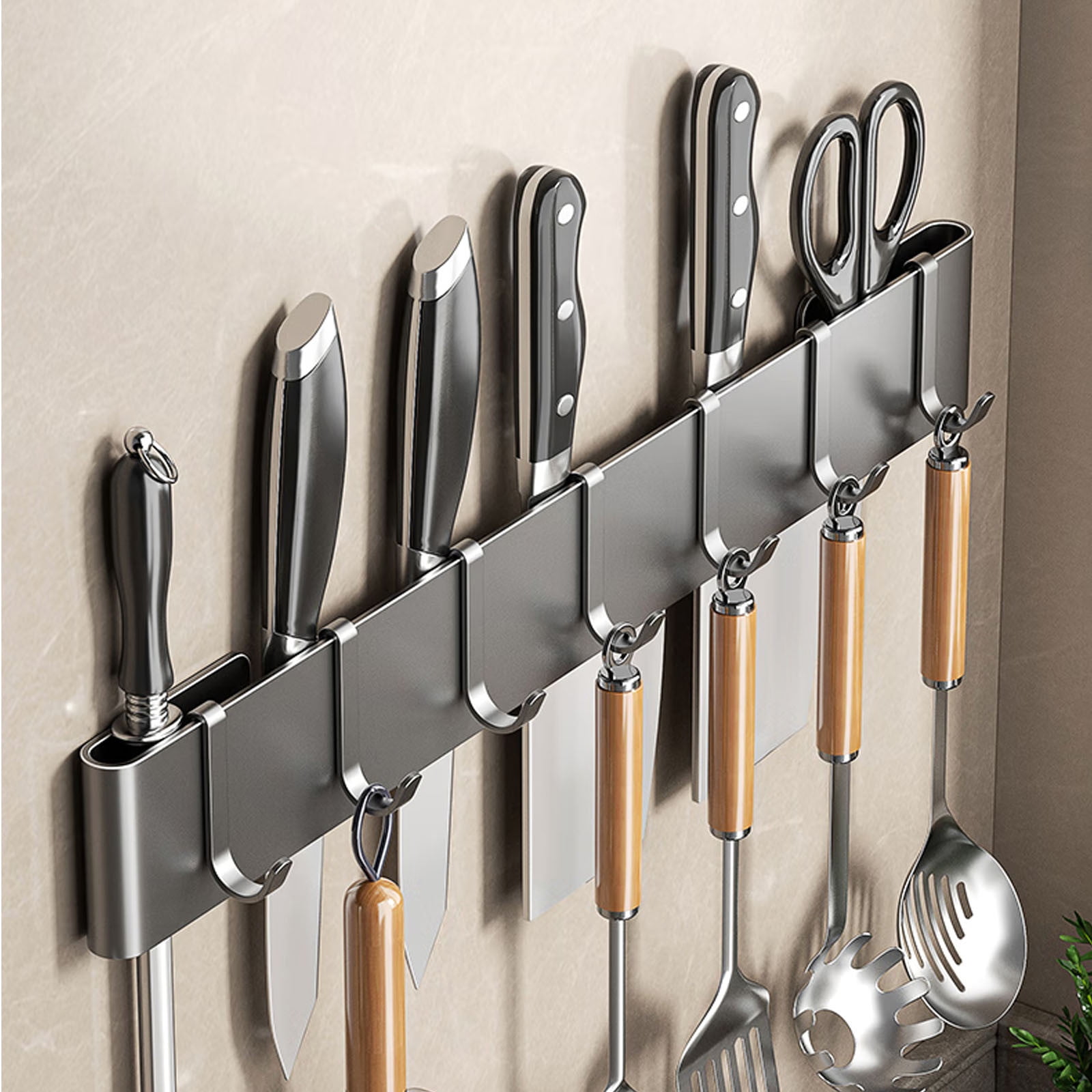 Wall Mounted Knife Rack, Multi-Functional Kitchen Organizer with No ...