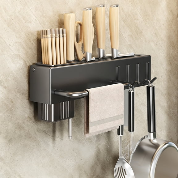 Wall Mounted Knife Rack Multifunctional Kitchen Shelf with Chopstick Cage Integrated Modern Storage for Knives and Utensils Space Saving Organizer for Home Chefs and Efficient Kitchens Akmoler