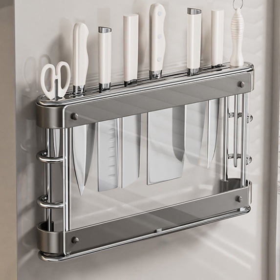 Wall Mounted Knife Storage Rack with Adhesive Pads, Space-Saving Stainless Steel Knife Organizer for Kitchen Tools, Secure Blade Holder with Ventilation