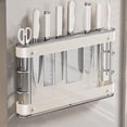 thumbnail image 1 of Wall Mounted Knife Storage Rack with Adhesive Pads, Space-Saving Stainless Steel Knife Organizer for Kitchen Tools, Secure Blade Holder with Ventilation, 1 of 8