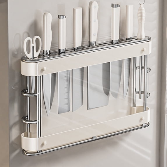Wall Mounted Knife Storage Rack with Adhesive Pads, Space-Saving Stainless Steel Knife Organizer for Kitchen Tools, Secure Blade Holder with Ventilation