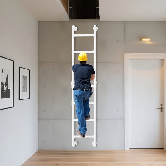 Wall Mounted Ladder 330 lbs Capacity Industrial Pipe Style Ladder White Iron Bunk Bed Ladder for Lofts, Attics
