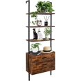 thumbnail image 1 of Wall Mounted Ladder Shelf with Drawers, 4 Tier Ladder Bookshelf with Metal Frame and Wood Shelf, Vintage Learning Bookcase for Living Room, Bedroom, Office (23.6"W x 11.8"D x 70.8"H, Rustic Brown), 1 of 18