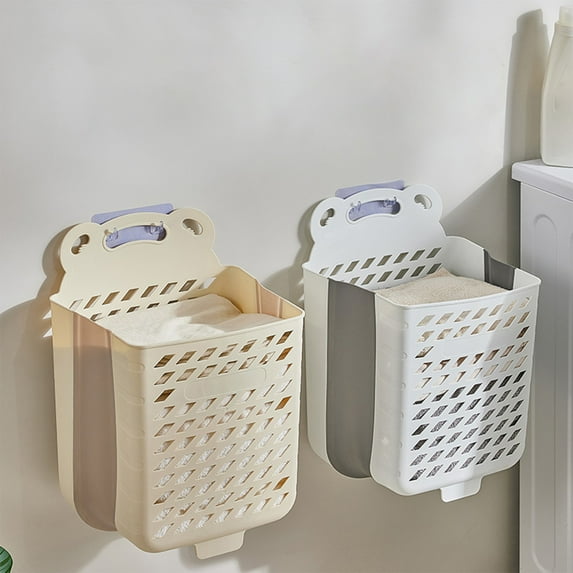 Wall Mounted Laundry Basket under $5! kkbbma Wall Mounted Laundry Basket, Foldable Dirty Clothes Hamper, No-Hole Hanging Storage, Bathroom Organization Basket, Large Capacity Laundry Bag