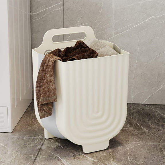Wall Mounted Laundry Basket Foldable Hamper,Space Saving Collapsible Dirty Clothes Bin with Ventilated Base Easy Carry Handles,Bathroom Laundry Room Organizer for Apartment Dorm Balcony-Gray-M
