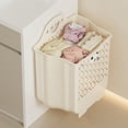 thumbnail image 1 of Wall Mounted Laundry Basket, Large Capacity Foldable Laundry Hamper for Bathroom, Space Saving Dirty Clothes Storage Bin, Beige, 1 of 6