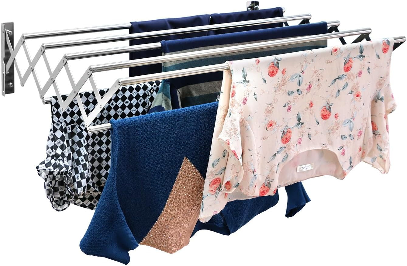 Wall Mounted Laundry Clothes Drying Rack Clothing Retractable Accordion ...