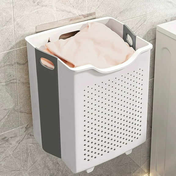 Wall Mounted Laundry Hamper Foldable Large Storage Laundry Basket for Bathroom Washroom Collapsible Space Saving Waterproof and Dampproof, Load Bearing 50 Lbs 11x11x6in(A)