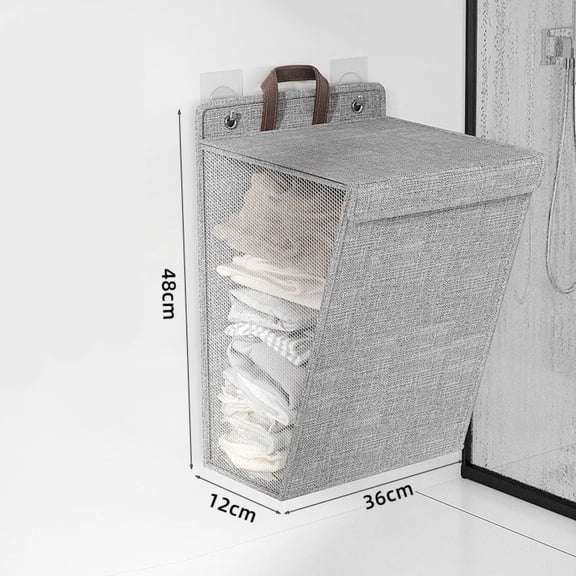 Wall Mounted Laundry Hamper with Lid, Foldable Slim Hanging Clothes Basket with Handle, Space-Saving Mesh Organizer for Bathroom & Bedroom