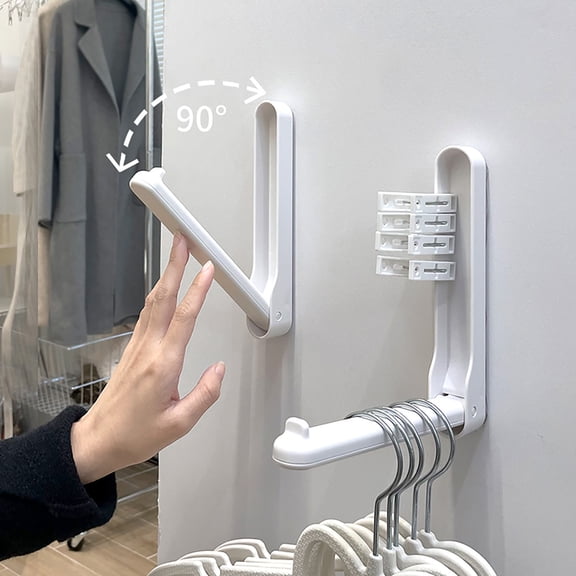 Wall Mounted Laundry Hanger - Telescopic Folding Clothes Drying Rack, Plastic Easy Install Closet Storage Hanger, Space-Saving Organizer for Laundry/Bathroom (18x4in)