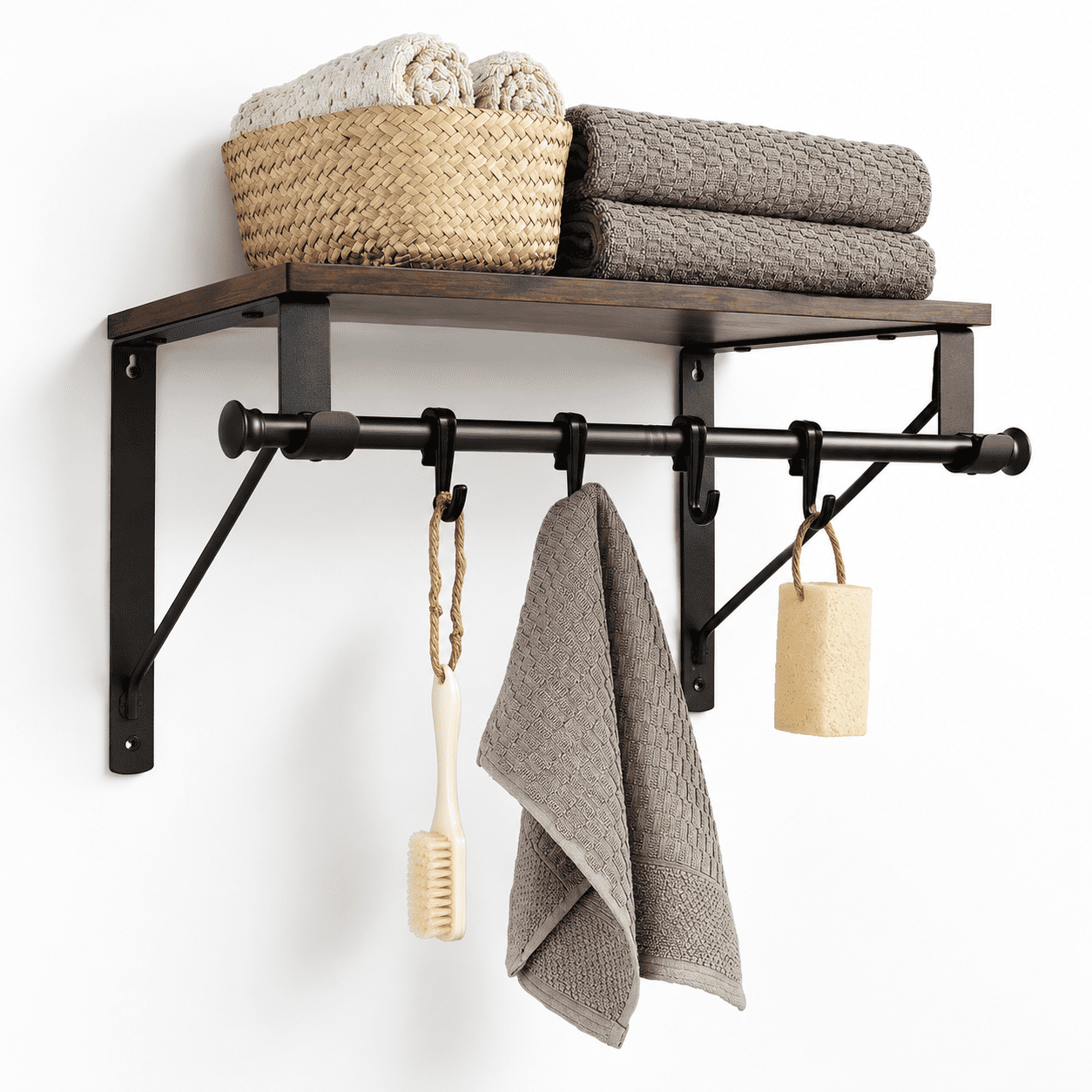 Wall Mounted Laundry Room Garment Rack With Wooden Shelf - Walmart.com