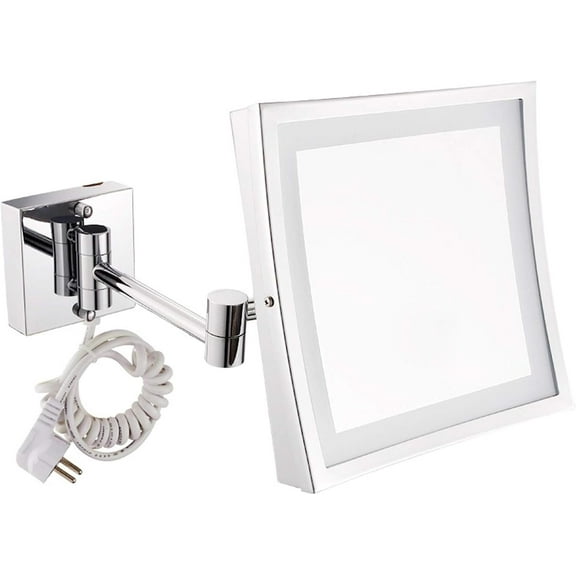 Wall-Mounted Led Makeup Mirror,Bathroom Mirror,Stainless Steel Folding 3X Magnifier,Shaving Mirror,Square,Silver