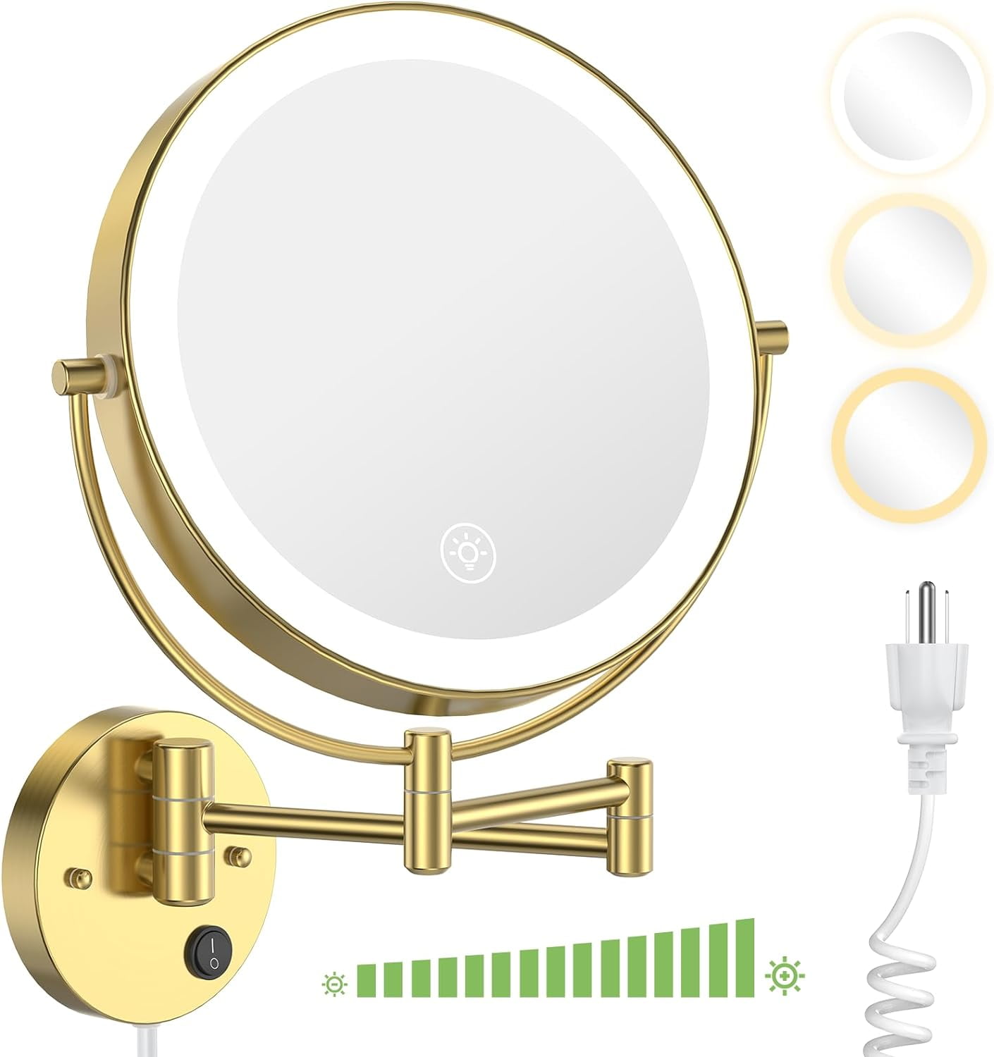 Wall Mounted Lighted Makeup Mirror 9 Inch Large Double Sided 1X/10X