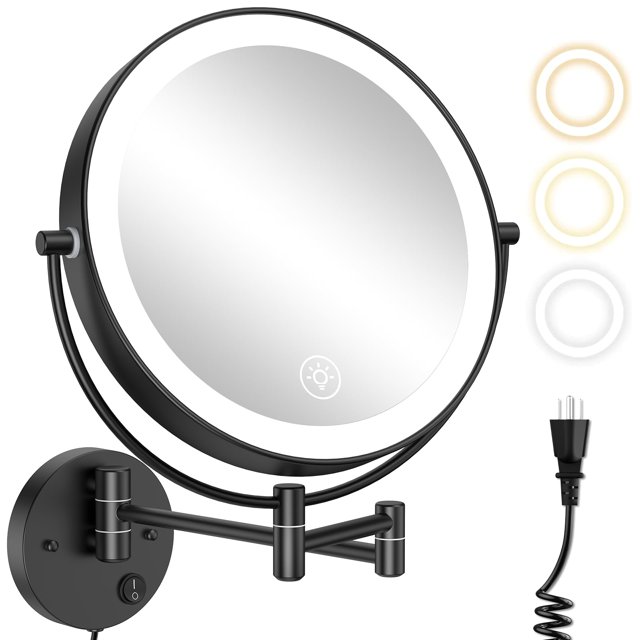 Wall Mounted Lighted Makeup Mirror 9 Inch Large Sided 1X/10X